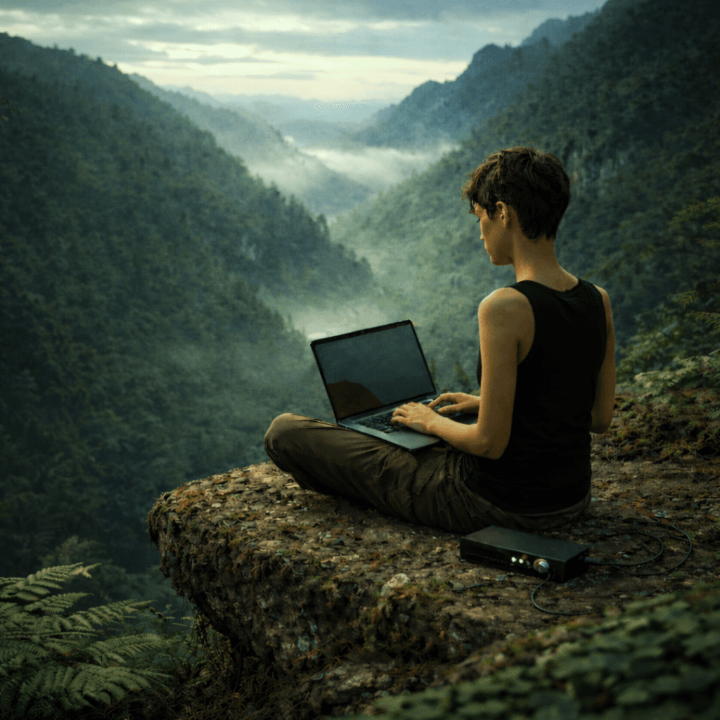 Digital nomad working in nature